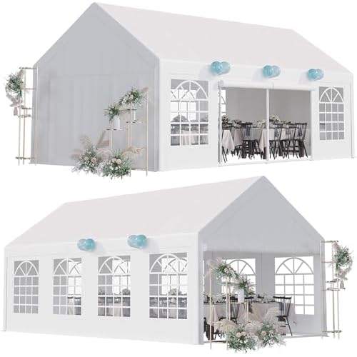 Garvee 13x26 ft Party Tent Heavy Duty Wedding Canopy with White Large Roof, Detachable Sidewalls, and 3 Storage Bags, Outdoor Party Canopy for Wedding