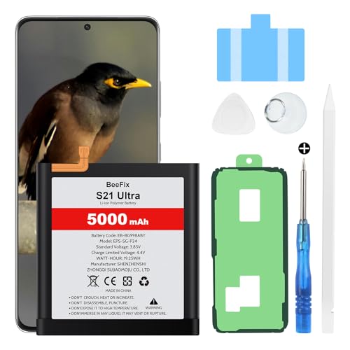 Beefix Batterie de rechange haute capacité pour Samsung Galaxy S21 Ultra (SM-G998F), 5000 mAh, pour Galaxy S21 Ultra (EB-BG998ABY) avec outils de réparation professionnels