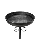 OUISJYER Small Metal Bird Baths for Outdoors, 10' Dia Bowl with Stake Birdbaths Garden Yard Lawn Decor Black Gray