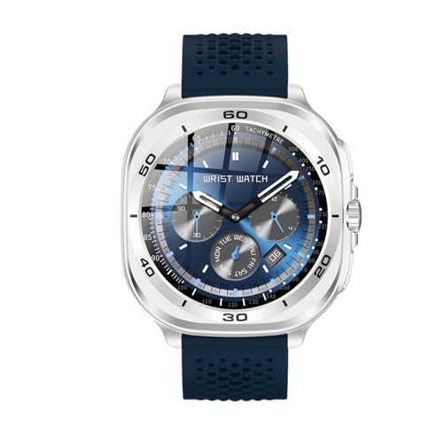 Image of Swiss Military DOM7 Smartwatch 1.43 inch AMOLED, Bluetooth Calling, Multi Language, Health & Sports Tracking, Wireless Charging, 7 Days Battery, IP67, iOS /Android Compatible, Silver Frame with Blue Strap