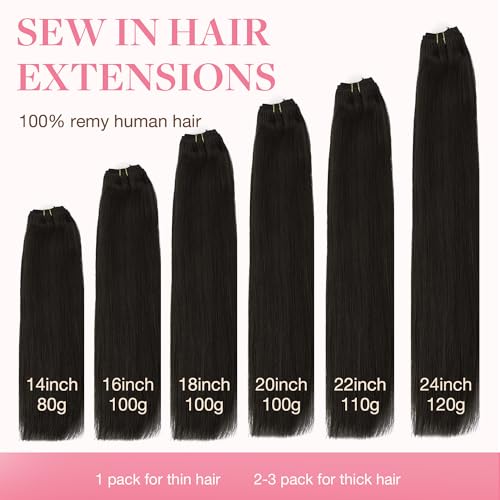 GOO GOO Sew in Hair Extensions Real Human Hair, Weft Hair Extensions Human Hair, 2 Dark Brown 20inch 105g, Weft Bundles Straight Silky Remy Hair - Thumbnail 6