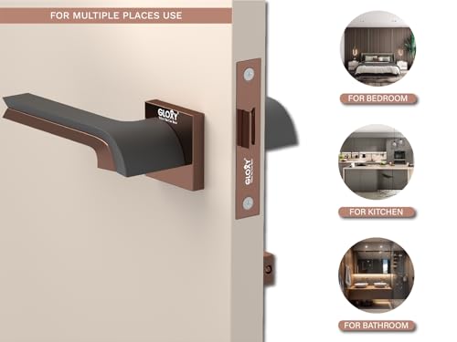 Image of GLOXY Door Locks for Bathroom Door Lock, Balcony Mortise Keyless Knob Pull Handle Set with Brass Baby Latch for Bedroom, Store Room |Rose Gold & Black Finish (2 Years Warranty, Pack of 1)