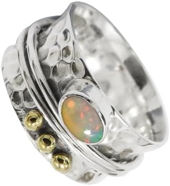 Yellow Sapphire Lab Grown Gemstone Silver plated Meditation Ring For Men Women G