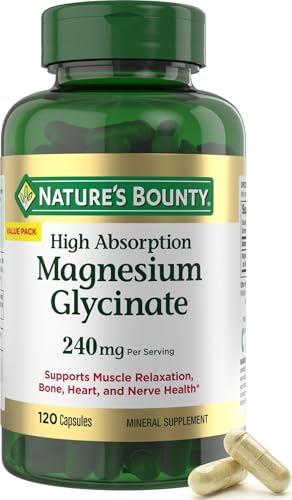 Nature’s Bounty High Absorption Magnesium Glycinate 240 mg for Supporting Muscle Relaxation and...