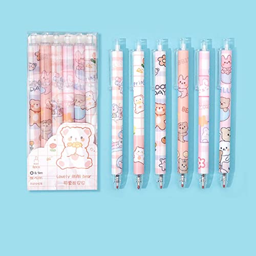 Bolígrafo de Gel con Pulsador Kawaii Pack de Seis 0.5mm Tinta Negra