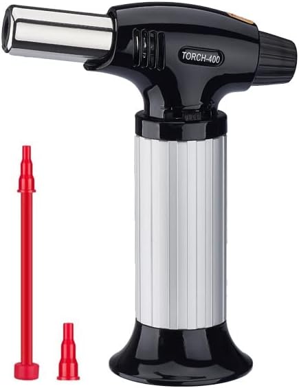 – Kitchen Butane Torch Lighter with Safety Lock, Adjustable Flame, Refillable Portable Culinary Torch for Cooking, Durable Aluminum Blow Torch Ideal for BBQ, Baking, Dessert Making, Meat Searing, Crafts