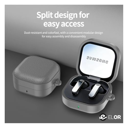 Image of ELOR Suede Leather Texture Case Cover Compatible with Samsung Galaxy Buds 4 | 4 Pro (Earbuds Not Included) (Grey)