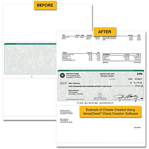 VersaCheck Secure Checks - 250 Blank Business Voucher Checks - Green Classic - 250 Sheets Form #1001 - Check in Middle