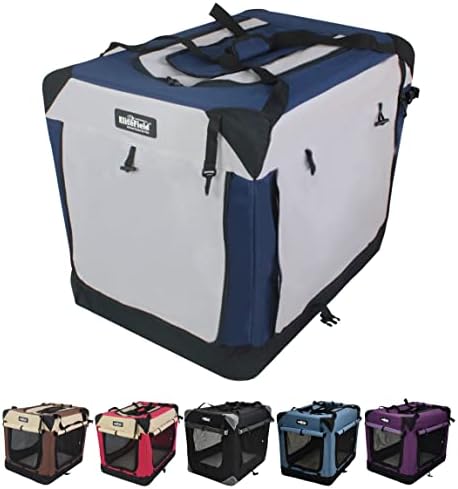 EliteField 3-Door Folding Soft Dog Crate, Indoor & Outdoor Pet Home, Multiple Sizes and Colors Available (30" L x 21" W x 24" H, Navy Blue+Gray)