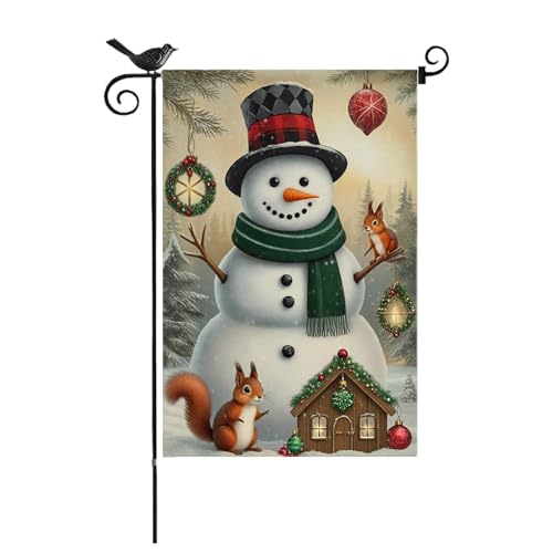Winter Snowman Garden flag 12X18 in vertical Double Sided Winter Christmas Garden Flags for Farmhouse holiday Yard Outside Decoration