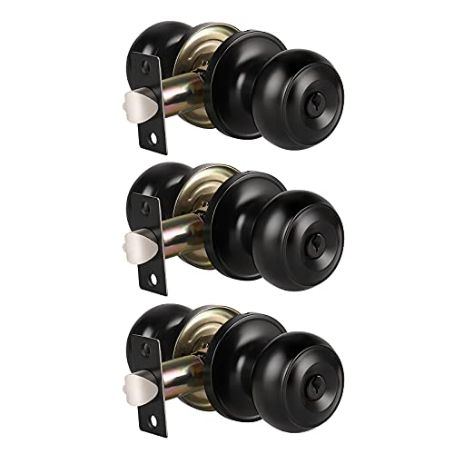 KNOBWELL 3 Pack Keyed Entry Door Knobs with Keys, Locking Bedroom Door Knobs, Front Entry Door Locks, Matte Black