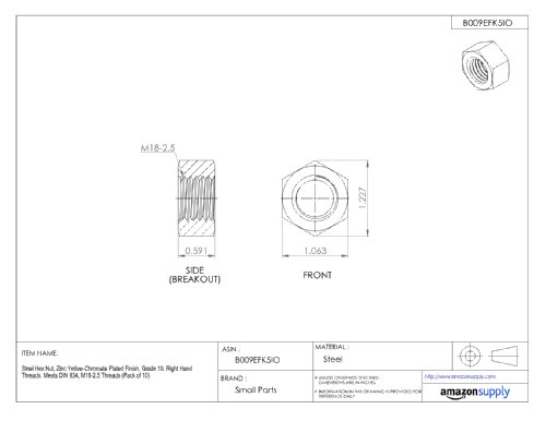 Steel Hex Nut, Zinc Yellow-Chromate Plated, Class 10, Din 934, Metric, M16-2 Thread Size, 24 Mm Width Across Flats, 13 Mm Thick (Pack Of 10) #TOP1