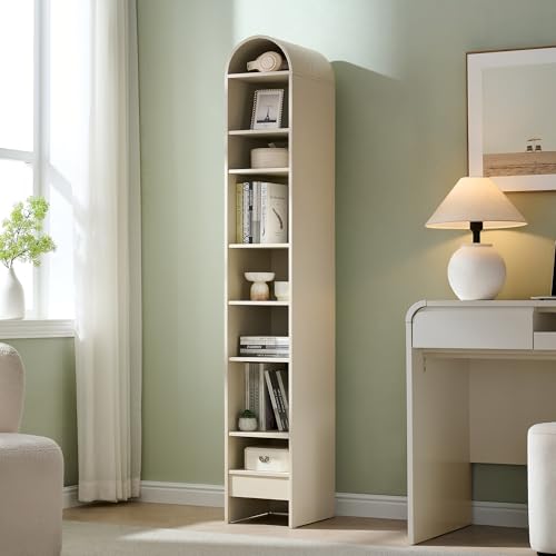 Image of IFBUY 67 inch Tall Arched Bathroom Storage Cabinet, 8-Tier Modern Farmhouse Storage Cabinet with Adjustable Shelves, Wood Freestanding Cabinet for Bathroom, Living Room, Entryway, Hallway (Cream)