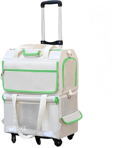 ペット JQEJDKE キャリーバッグ 二層 手提げ ショルダー掛け 取り外し可能 メッシュ 独立スペース ペットカート 携帯便利 大容量 360 度回転キャスター 多機能 軽量化 型崩れ防止 簡単組み立て おしゃれデザイン お出かけ 安心感 (グリーン)