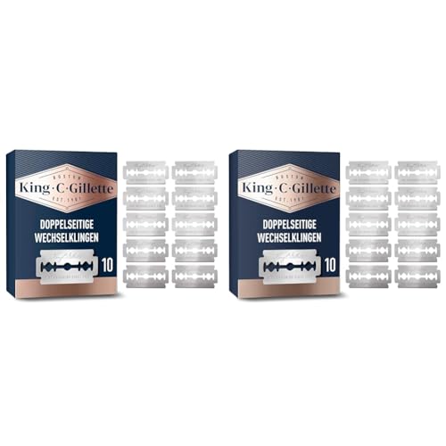 King C. Gillette Double Edge Safety Razor Blades; Doppelklingen für Rasierhobel für Männer, 10 Rasierklingen, Gillette's beste platinbeschichtete Klingen aus Edelstahl (Packung mit 2)