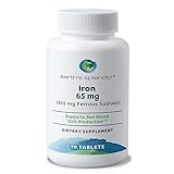 Earth's Splendor Iron 65mg USP, 325mg Ferrous Sulfate Tablets - Energy Production, Oxygen Transportation, Overall Health - 3 Month Supply