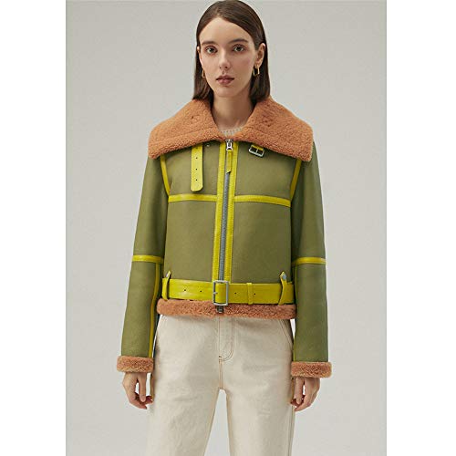 Denny&Dora 2020 New Womens Shearling Coat Short Leather Jacket Winter Fur Coat Motorcycle Jacket (Green, X-Large) #TOP4