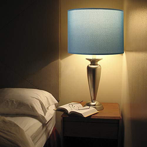 Wellmet 13"x13"x10" Assembly Required Lampshade for Table Lamp, Bedside Lamp, Floor Lamp, Fabric Drum Lampshade Classic Modern Style, Spider Fitter, Blue