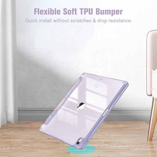 Image of Fintie Hybrid Slim Case for iPad Air 13-inch (M2) 2024, [Built-in Pencil Holder] Shockproof Cover with Clear Transparent Back Shell (Lilac Marble)