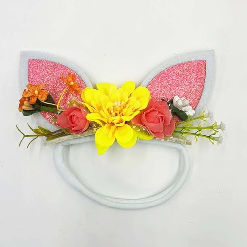 Easter Flower Headband for Baby Girls Bunny Ear Headband Sequins Rabbit Ear Hair Band Toddler Infant Floral Headband2