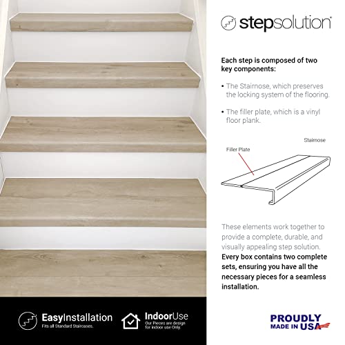 Step Solution Stair Treads And Filler Combo Kit - Vinyl Planks On Stairs - Match Home Depot Vinyl Floor Colors - Seamless Bullnose - 42" Length - Dusk Cherry Tread (2 Pack) #TOP2