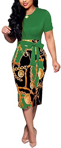 Interview Outfits Women Dress Floral Bodycon Prints Pencil Dress Green L