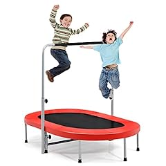 COSTWAY 2 Personen Trampolin mit höhenverstellbarm Haltegriff, Mini Trampolin bis 150kg belastbar, Kindertrampolin klappbar, Gartentrampolin für Kinder und Erwachsene (Rot)