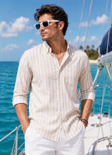 Image of Majestic Man Classic Slim Fit Vertical Striped Casual Cotton Shirt