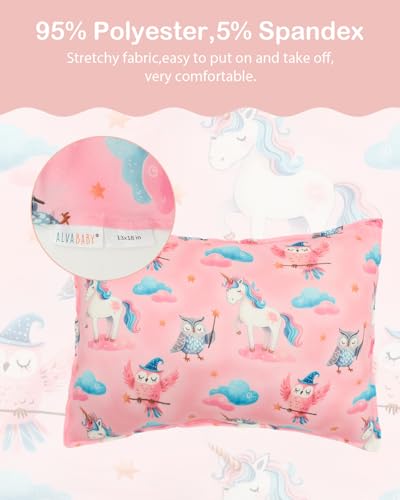 Image of ALVABABY Toddler Pillowcases Stretchy Soft Fit 13 inchx 18 inch or 12 inchx16 inch Kids Pillow Cover Envelope 2 Pack for Girl Boy Travel