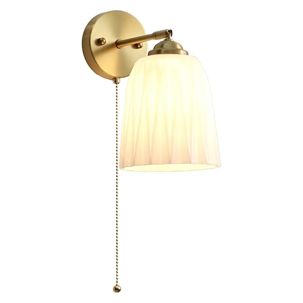 LUOYAOB Mid Century Modern Glass Wall Sconce Pull Switch Indoor Wall Mounted Light Fixture Home Decor Wall Lamp for Bedroom Bedside Bathroom Kitchen Hallway Living Room