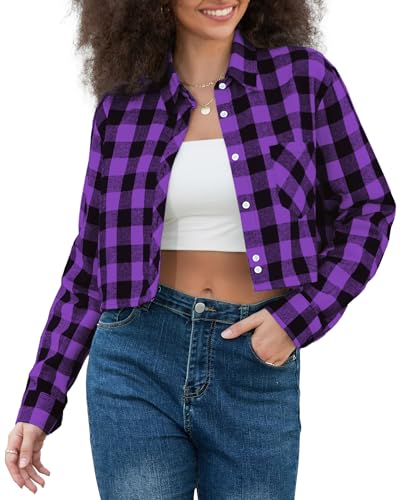 Image of SANGTREE Women and Girls Long Sleeve Flannel Casual Button Down Plaid Shirt
