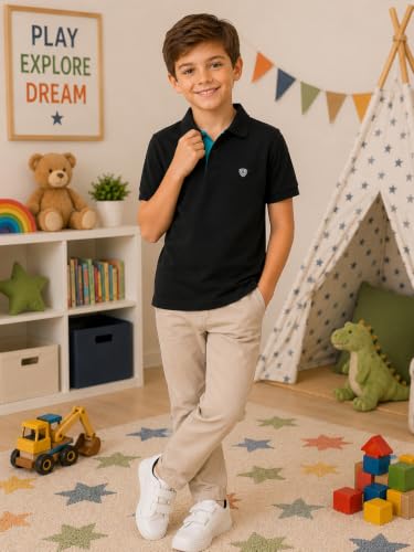 Image of Lux Cozi Boy's Polycotton Polo T-Shirt | Solid Collared Half Sleeve Tee for Kids | Soft Breathable Summer Wear | Casual Smart Polo T-Shirt | 3-14 Years