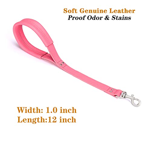 Compuda 12 Inch Short Dog Leash, Leather Short Leash For Dog Training With Padded Handle, Strong Clip For Medium Large Dogs Training Walking(Pink) #TOP1