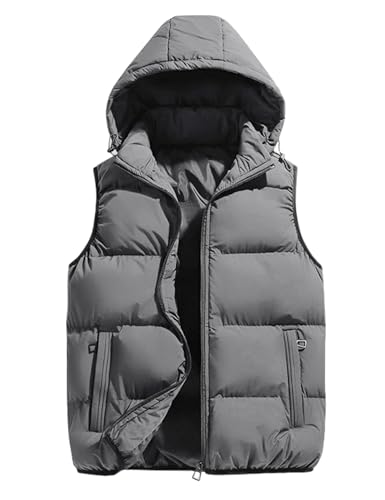 Gihuo Men's Hooded Puffer Vest Sleeveless Zip Up Padded Jackets Coat Lightweight Quilted Gilet with Pockets