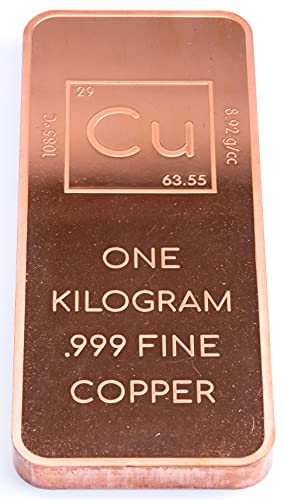 1 Kilo .999 Pure Copper Bar Paperweight with Element Design by Unique Metals