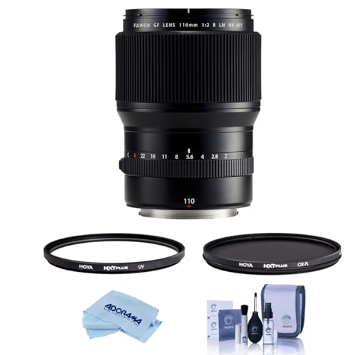 Fujifilm FUJINON GF 110mm F/2 R WR LM Lens for GFXMedium Format System - Bundle with NXT Plus 77mm HMC UV Filter, Hoya NXT Plus 77mm HMC Circular Polarizer Filter, Cleaning Kit, Microfiber Cloth