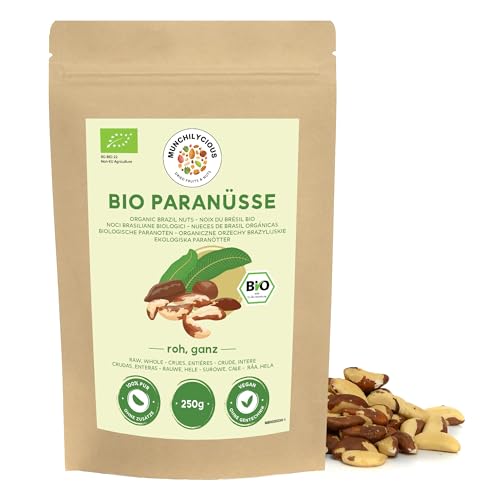 Nueces de Brasil bio 250g de Munchilycious, nueces de brasil crudas, snacks de nueces, snacks cetogénicos, complemento perfecto para cereales, granola, batidos o gachas de desayuno