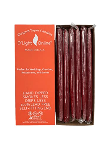 D'light Online Elegant Unscented Pomegranate Red Taper Premium Quality Candles Hand-Dipped, Dripless And Smokeless - Set Of 12 Individually Wrapped (12 Inch, Pomegranate) #TOP15