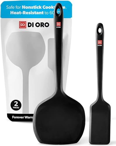 DI ORO Spatulas for Cooking - Silicone Spatulas for Cooking Heat-Resistant up to 315° - Fish Slice for Non Stick Pans BPA Free - Sturdy Kitchen Turner Spatulas for Pancakes & Eggs (2pc, Black)