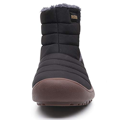 SILENTCARE Mens Winter Mid-Calf Snow Boot Fur Warm Waterproof Slip On Outdoor Athletic(Men 12 M US, Black1)