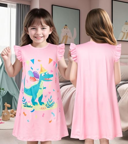 UNIFACO 2pcs Girls Nightgowns Flutter Sleeve Pajamas Dress Cute Sleepwear3