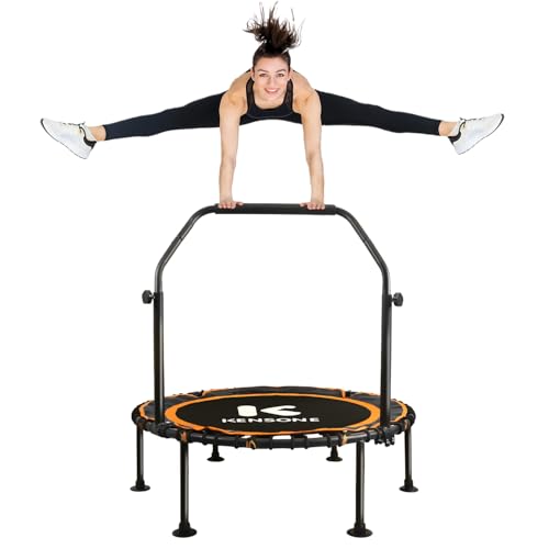 K KENSONE Mini reboteador de 40 pulgadas para adultos con cuerdas elásticas, cama elástica silenciosa de 450 libras para ejercicio en interiores con barra de mango de espuma ajustable para