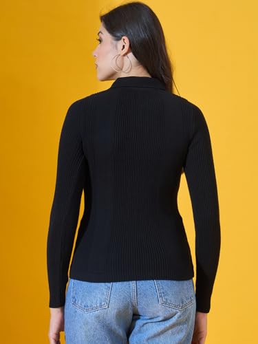 Image of 98 Degree North Women Spread Collar Sweater-G1577-BLACK