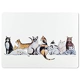 Abbott Collection 27-TABLEMAT-WR-04 Cat Row Placemat-13x18 Long, 13x18 inches, White/Black