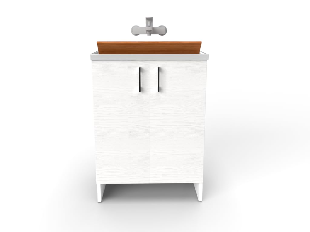 MaMa Store ATENA LAV IN KIT DA MONTARE Mobile Lavatoio-Lavapanni Bianco Opaco Bianco Artico in Metacrilato con ASSE in Legno L. 60 cm x P. 50 cm x H. 86 cm