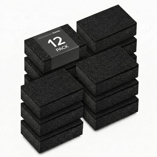 blackswedenhome. SVAMP Schwamm 12 Stück Küchenschwamm Schwarz - Spülschwamm Schwarz, Langlebig und Universell Einsetzbar - Geschirrschwamm, Putzschwamm mit Scheuervlies