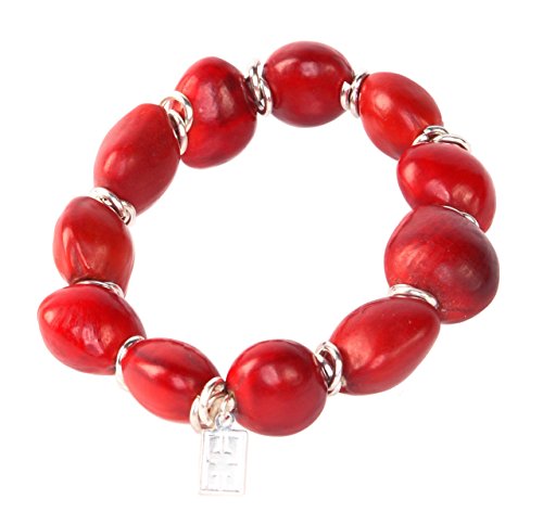 Image of EVELYN BROOKS Classic Stretchy Adjustable Beaded Bracelet for Women 6.5 inch - 7.5 inch w /Meaningful Good Luck Huayruro Seeds Beads - Great Gifts for Mom, Daughter, Sister, Aunt, Girlfriend