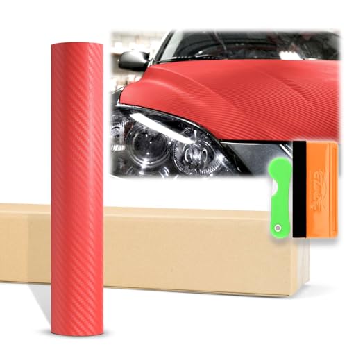 Pegatina de vinilo para auto motocicleta, de 30,4 x 152,4 cm, color rojo 3D, con textura de fibra de carbono mate para coche, motocicleta, autoadhesiva, sin burbujas, kit de herramientas