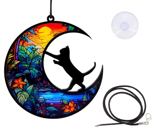 EANAGO Fensterdeko Katze Suncatcher aus Buntem Acrylglas (ca. 12 cm) – Farbige Sonnenfänger Deko hängend für Fenster & Gartendeko – fensterdeko hängend modern - Fensterbild Katze (Katze1)
