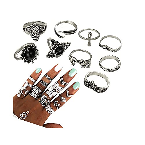 Csiyanjry99 23Pcs Bohemian Vintage Silver Ring Set For Women, Butterfly Elephant Knuckle Ring And Midi Flower Leaf Ring Set For Women And Girls Jewelry #TOP7